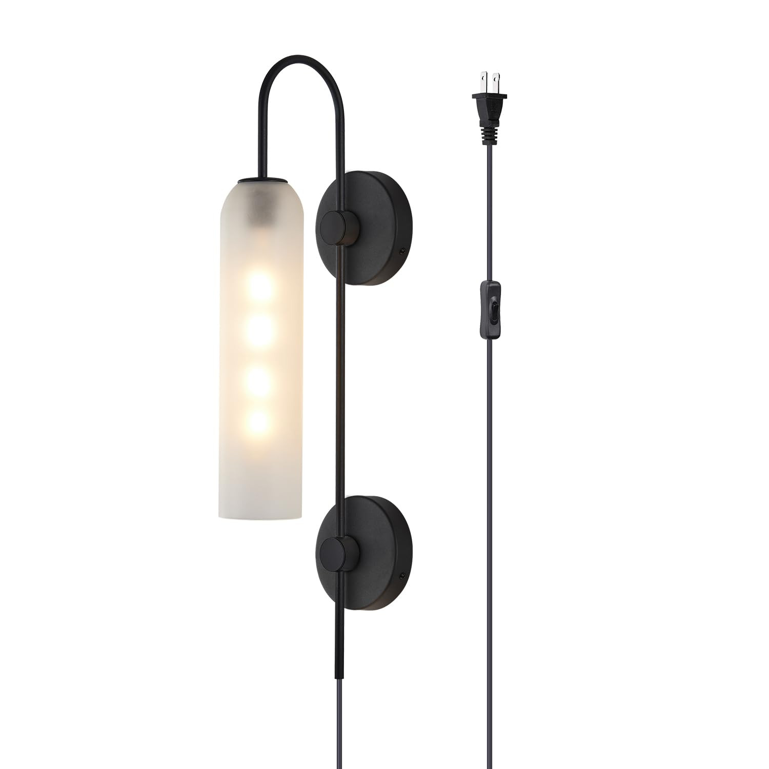 BOKT 38" Large Black Plug in Wall Sconce White Tube Glass Wall Mounted Light with On/Off Switch 1... | Amazon (US)