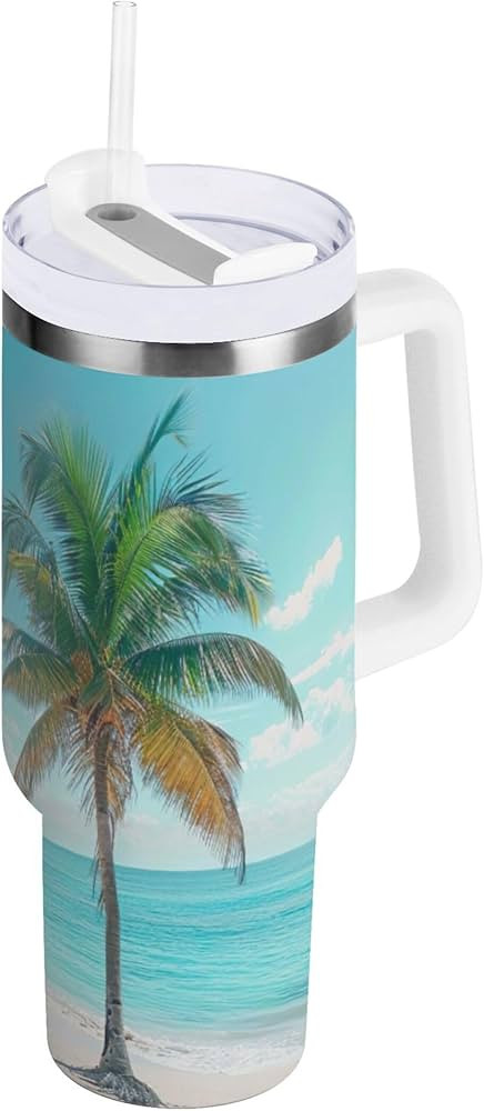Qilmy 30 oz Beautiful Palm Tree Tumbler with Handle and Straw Lid for Water Iced Tea or Coffee, S... | Amazon (US)
