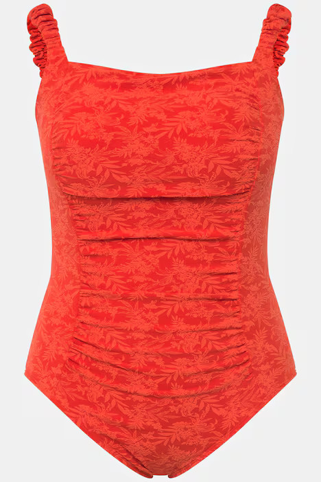 Textured Floral Jacquard Ruched One Piece Swimsuit | Swimsuits | Swimwear | Ulla Popken - US & CA