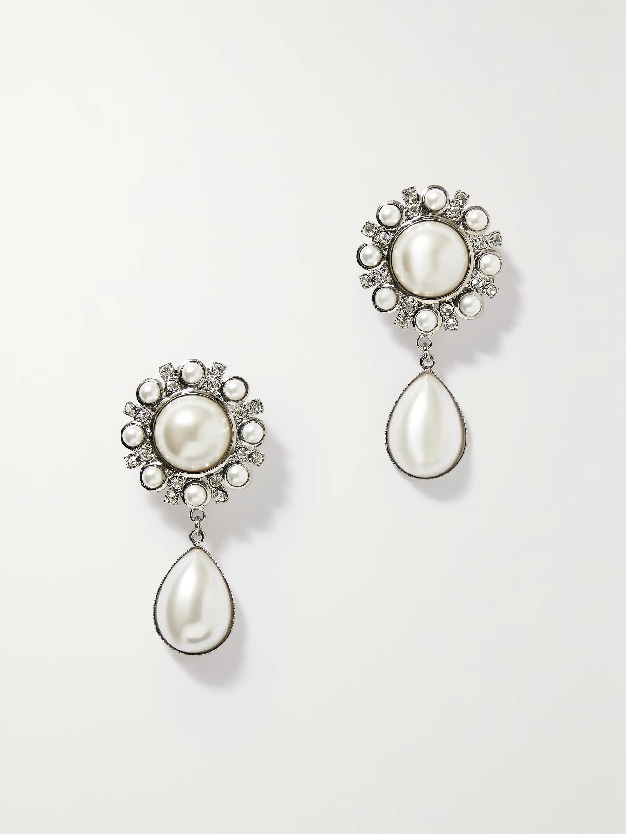 Silver-tone, faux pearl and crystal clip earrings | NET-A-PORTER (US)