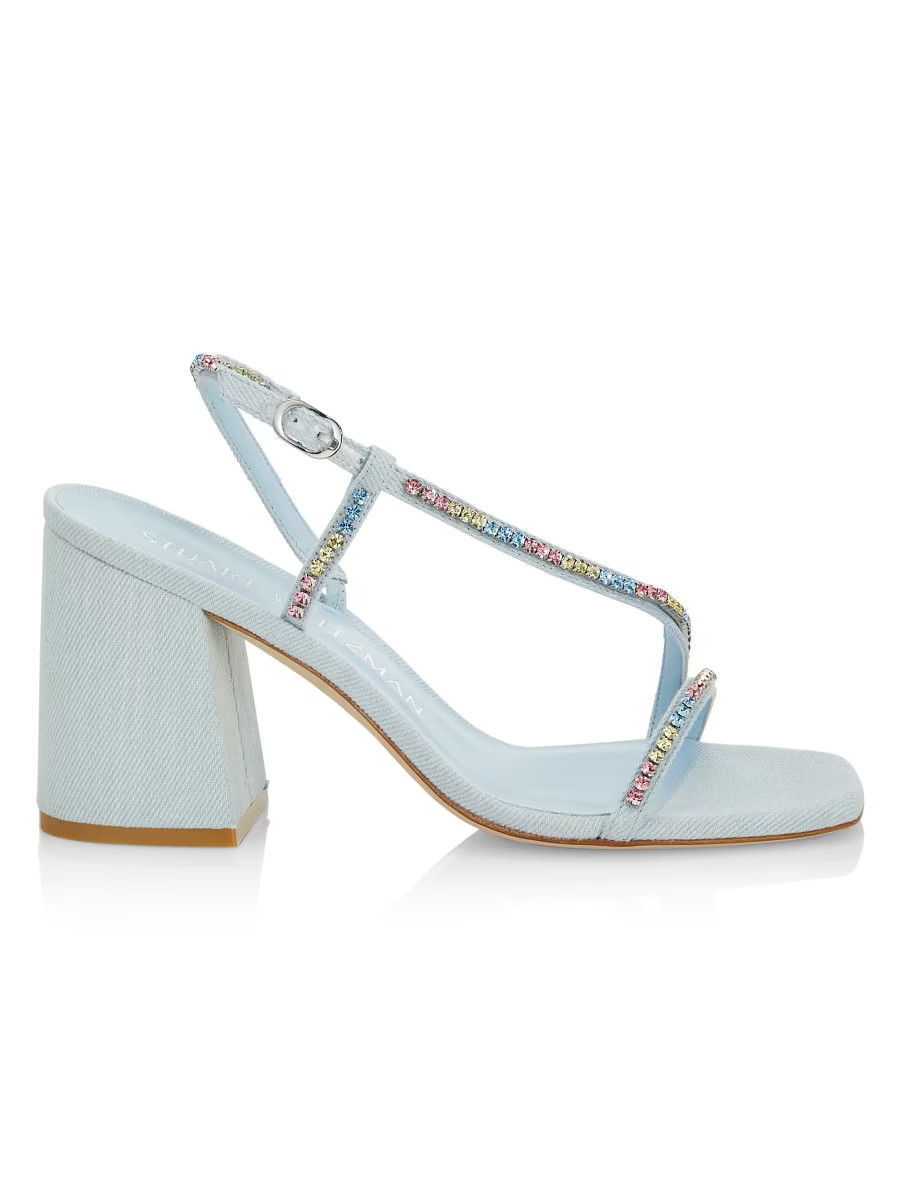 Soiree Denim Crystal Block Heel Sandals | Saks Fifth Avenue