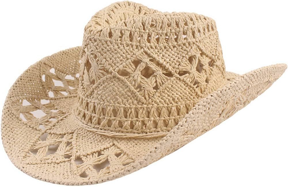 Jokejojack Woven Straw Cowboy Hat Leather Band Beach Cowgirl Hat | Amazon (US)