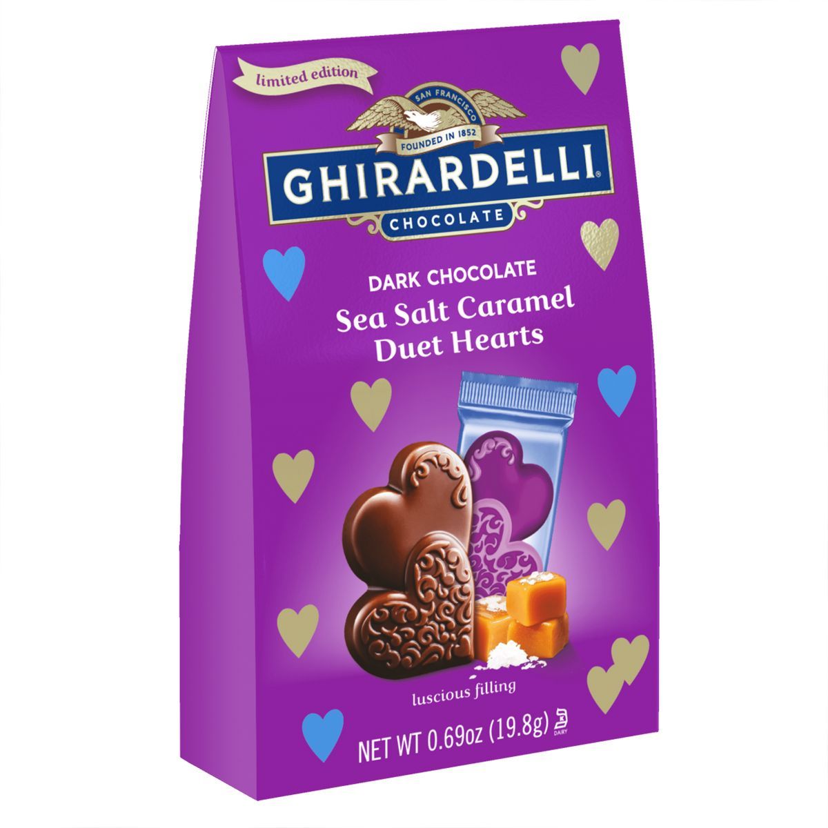 Ghirardelli Valentine's Dark Sea Salt Caramel Duet Hearts XS Bag - 0.69oz | Target