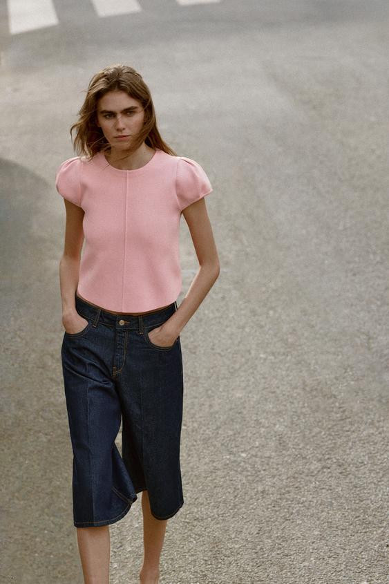PUFF SHORT SLEEVE KNIT TOP | Zara US