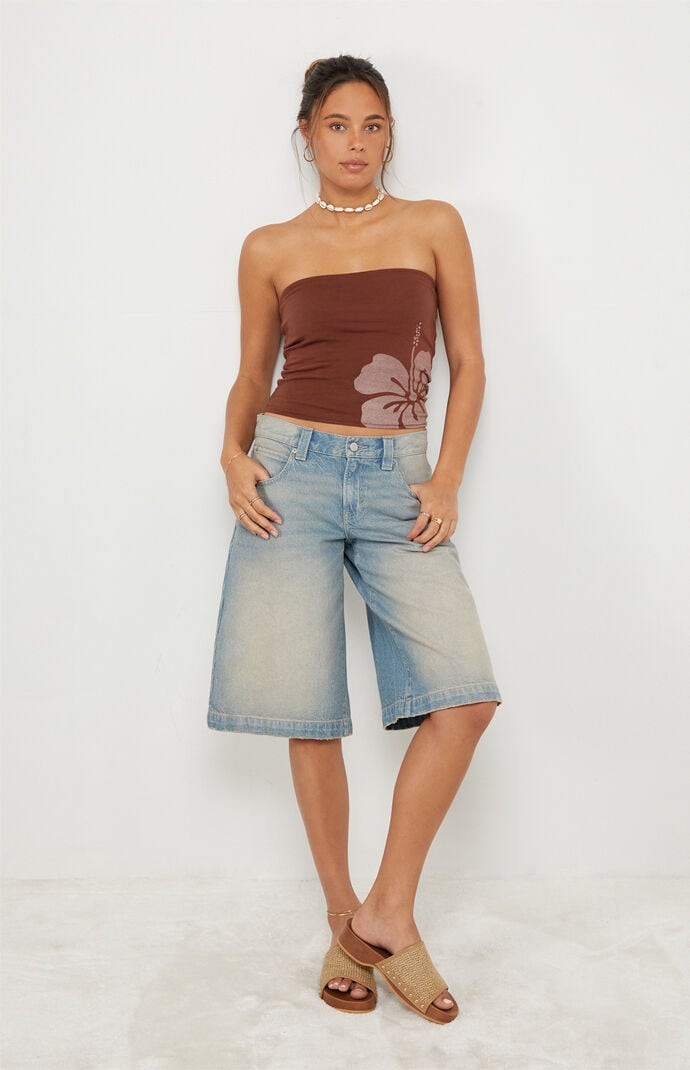Your Favorite Women's Hibiscus Tube Top in Brown - Size Large | PacSun