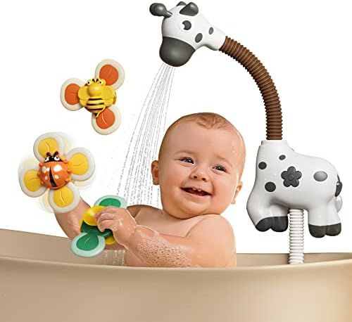 TUMAMA Baby Bathtub Toy with Shower Head and 3 Suction Spinner Toys, Giraffe Water Spray Squirt Show | Amazon (US)
