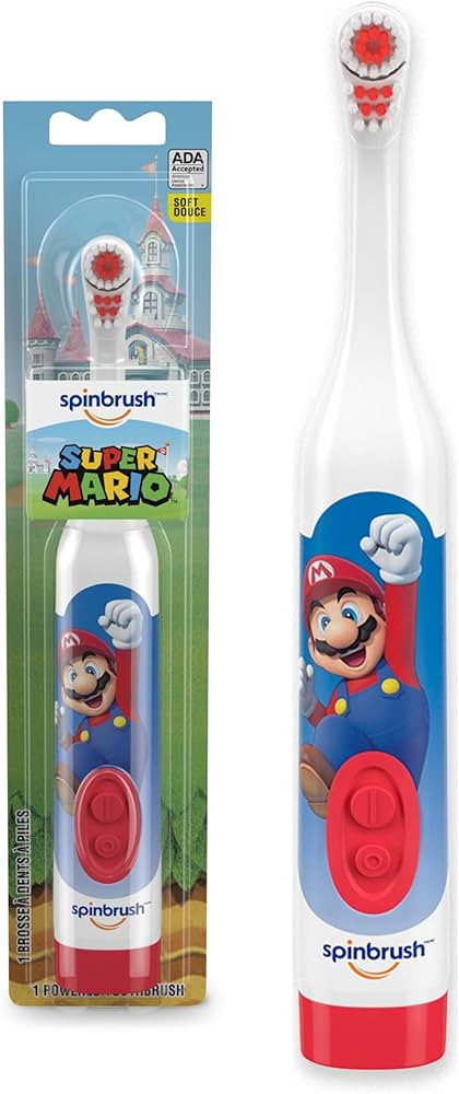 Spinbrush Super Mario Kid’s Electric Battery Toothbrush, Soft, 1 ct, Character May Vary | Amazon (US)