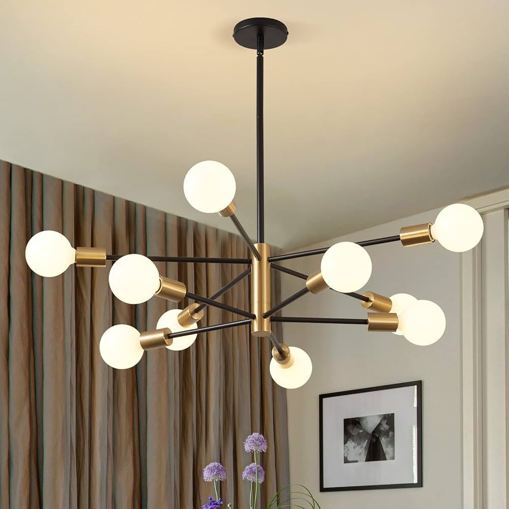KAISITE Modern Sputnik Chandelier - 10-Light Ceiling Light Fixture Black and Gold Chandelier Heig... | Amazon (US)