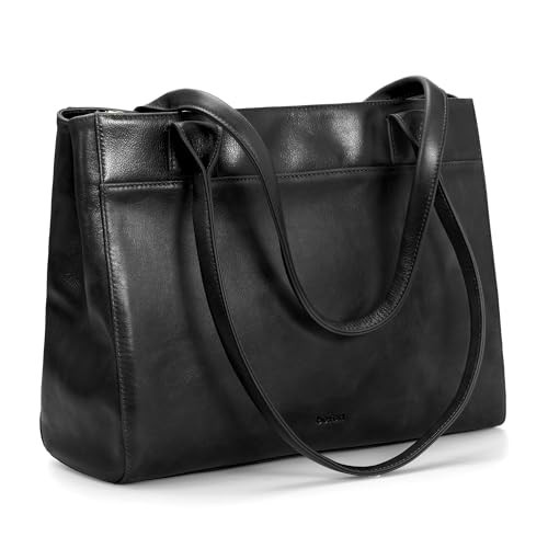 befen Genuine Leather Tote Bag for Women Small Black Work Tote Bag with Zipper Soft Leater Purse with Multi Compartments Work Handbag for Travel Designer Womens Purses and Handbags for Everyday | Amazon (US)