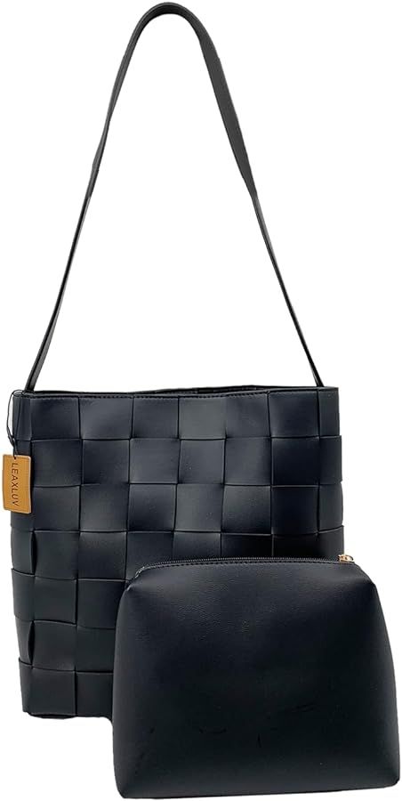 Leaxluv Trendy Vegan Leather Bucket Bags for Women Hobo Shoulder Bags Crossbody Purse Zipper Hand... | Amazon (US)