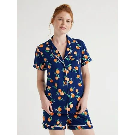 Joyspun Women's Bridal Notch Collar Top and Shorts Pajama Set, 2-Piece, Sizes XS to 3X | Walmart (US)