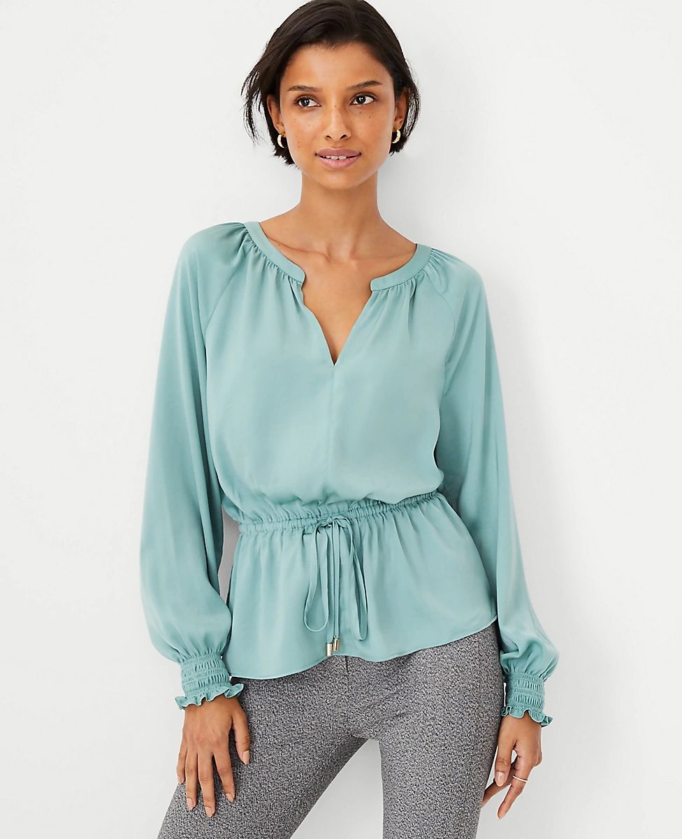 Smocked Cuff Tie Waist Top | Ann Taylor (US)