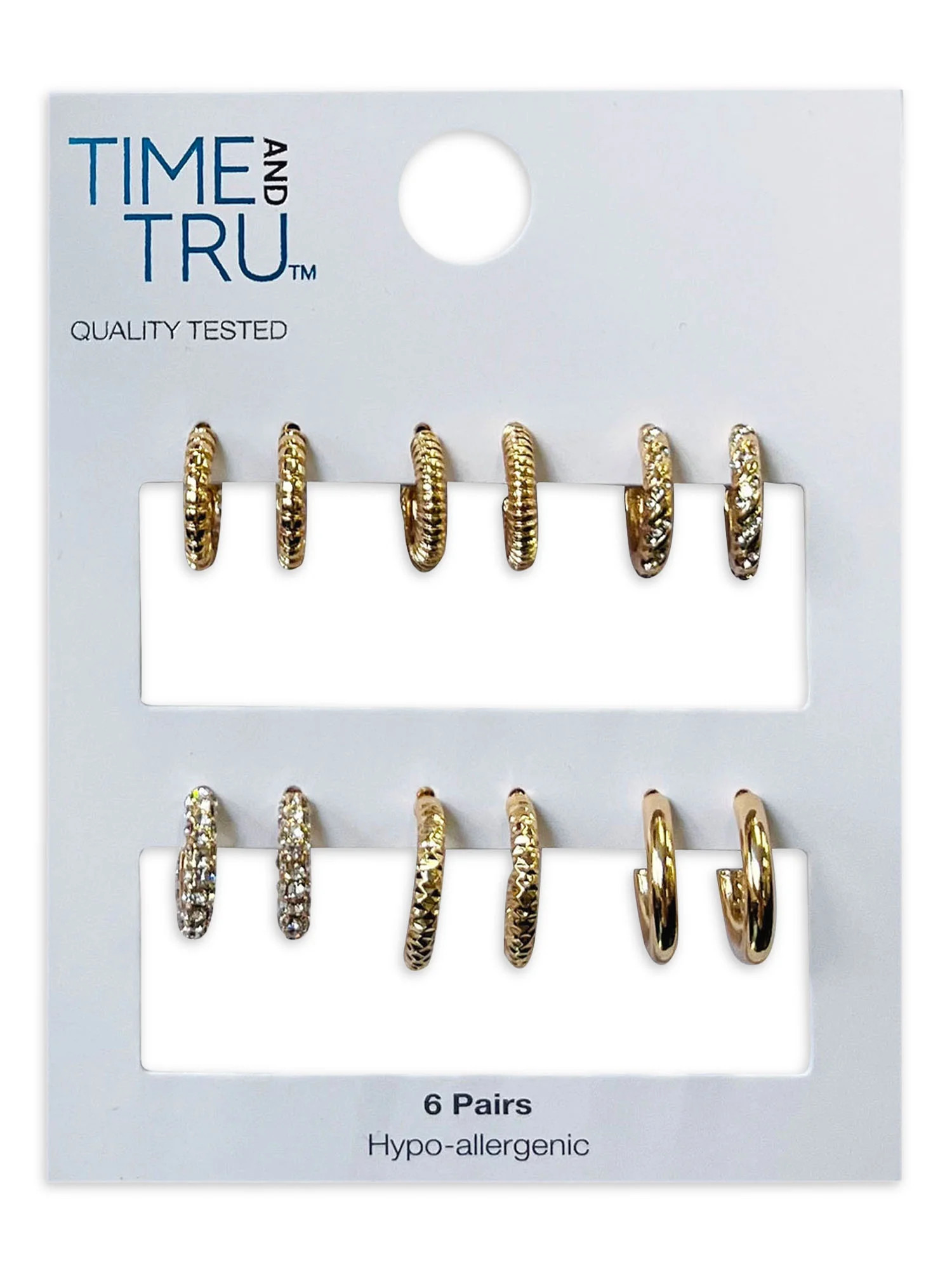 Time and Tru Pave Stones Gold Plated Earrings with Bullet Backs, 6 Pack | Walmart (US)