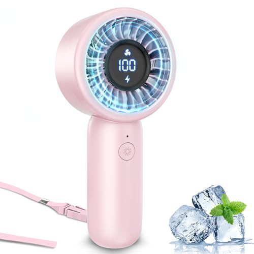Portable Handheld Fan - Personal Hand Held Turbo Fan, USB-C Rechargeable Battery, LED Display, 5-Speed Settings, Lanyard Included, Mini Pocket Fans for Women, Men, Makeup, Travel, Office, Outdoor Use | Amazon (US)
