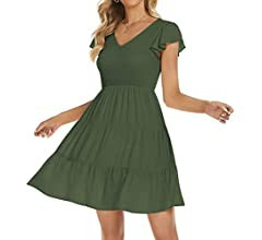 Funlingo Women's 2023 Summer Casual Flutter Short Sleeve Smocked Dresses V Neck Ruffle Tiered Min... | Amazon (US)