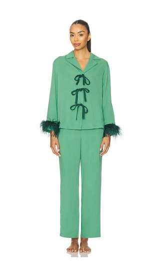 Sleeper The Bow Pajama Set With Detachable Feathers in Green. - size S | Revolve Clothing (Global)