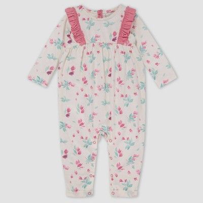 Burt's Bees Baby® Baby Girls' Lovely Floral Jumpsuit - Off-White | Target