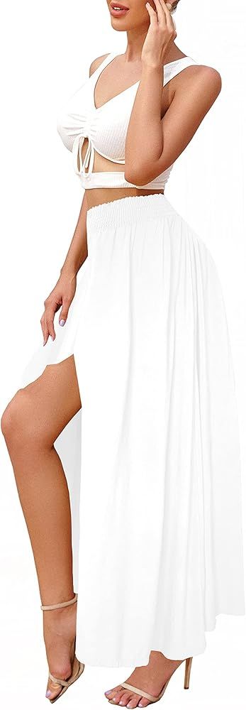 Afibi Women's Print Long Skirts High Waist Split A Line Full Length Maxi Skirt | Amazon (US)