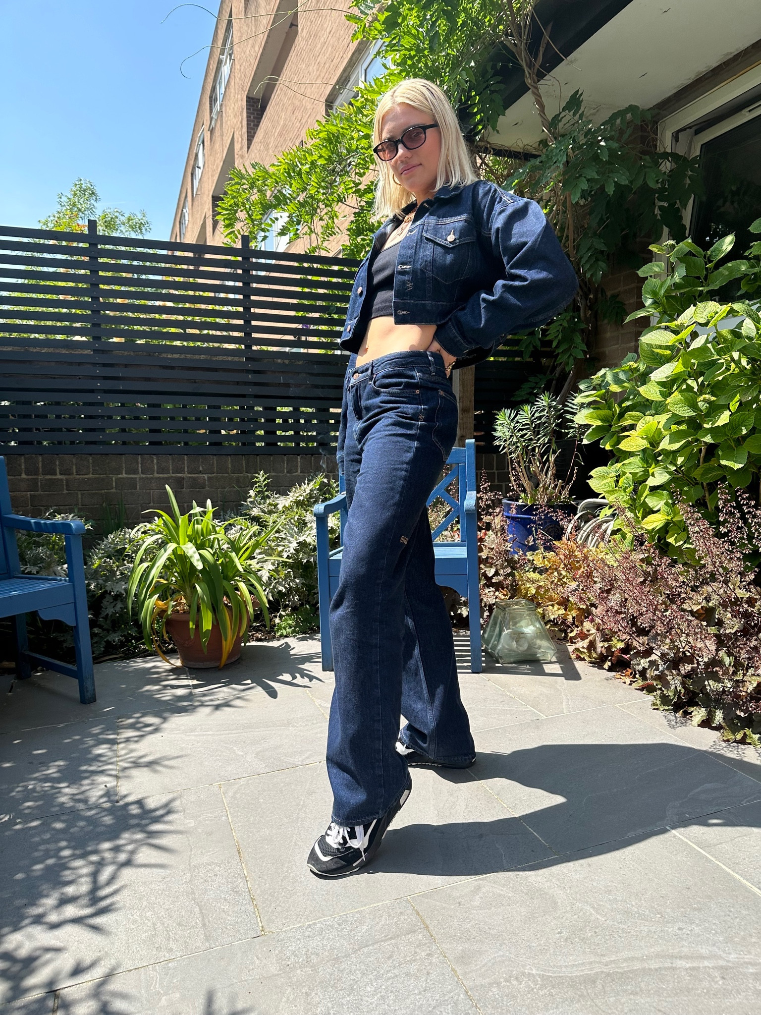 Co-ord, denim jacket, denim jeans, dark denim, denim co-ord, blue denim jacket, black sunglasses, yellow lense, black trainers, black and white trainers, chunky trainers, new balance, denim outfit, street style, Anthropologie, new balance, g star raw

#LTKstyletip #LTKeurope #LTKSeasonal