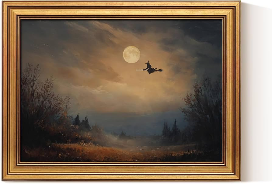 ARPEOTCY Gold Framed Gothic Halloween Wall Art, Witch Moon Prints, 12x16 In | Amazon (US)