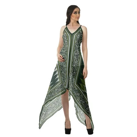 Moomaya Printed V Neck Dress Womens Handkerchief Dresses Boho Evening Dress | Walmart (US)