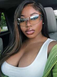 1pc See Through Silver Y2k Rimless Sunglasses | SHEIN