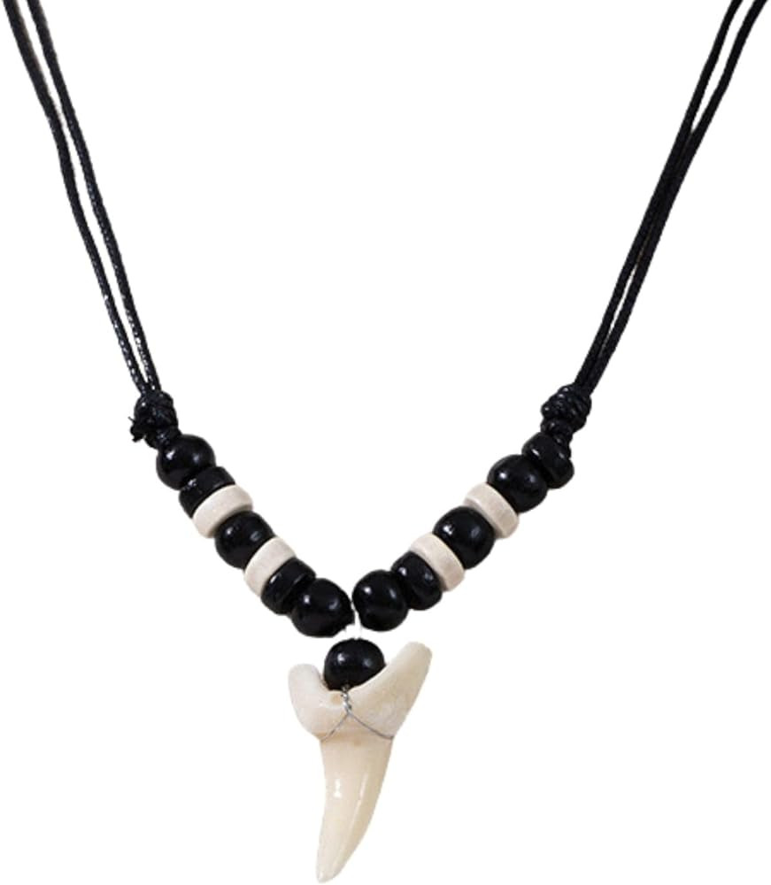 Shark Tooth Necklace for Men Beach Surfer Necklace Resin Fossil Shark Teeth Cool Sharktooth with ... | Amazon (US)