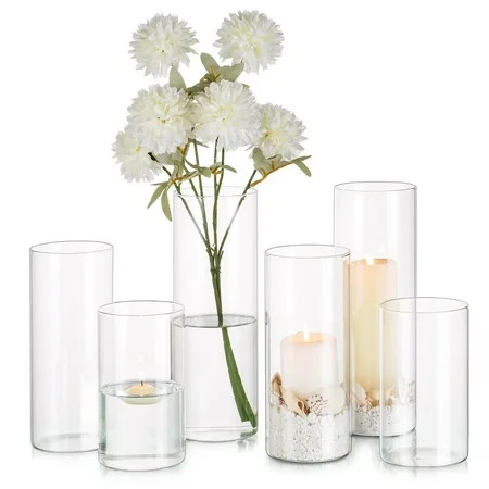 Glasseam Glass Cylinder Vase in Bulk for Wedding Centerpieces 3.3" Dia x（5.5"+7.5"+9.5")Tall Clear Hurricane Floating Candle Vases Set of 6 | Walmart (US)