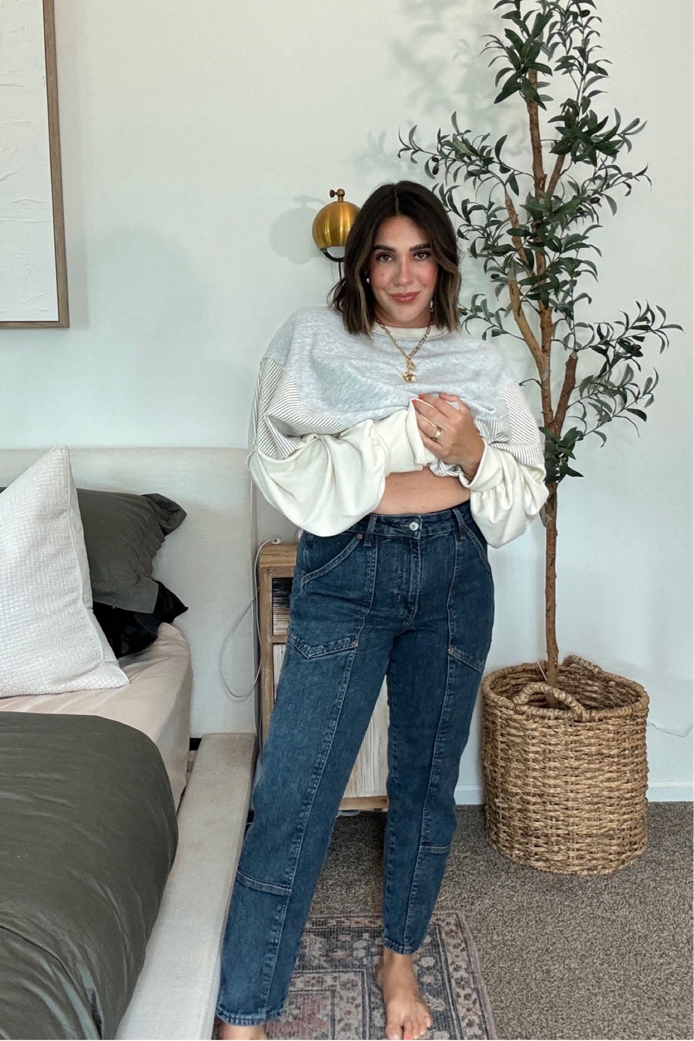 The ultimate fall attire. Stretchy jeans and a cozy crew neck with fun bubble sleeves 

Old navy jeans 8 (I’m normally 8/10, they stretch) 
Top: L code NINASAVE30 for a few days then NINASAVE25 #ltkmidsize #ltkstyletip #ltksalealert

#LTKStyleTip #LTKMidsize #LTKSeasonal