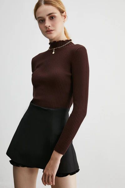 Valentina Brown High Neck Sweater | J.ING