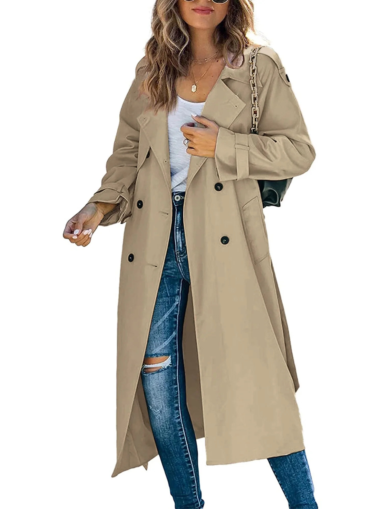 Lookwoild Long Trench Coat for Women with Belt Lightweight Double-Breasted Duster Trench Coat Sli... | Walmart (US)