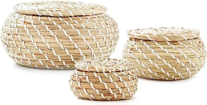 Americanflat Woven Seagrass Storage Baskets with Lids - Handmade Decorative Storage Baskets for S... | Amazon (US)