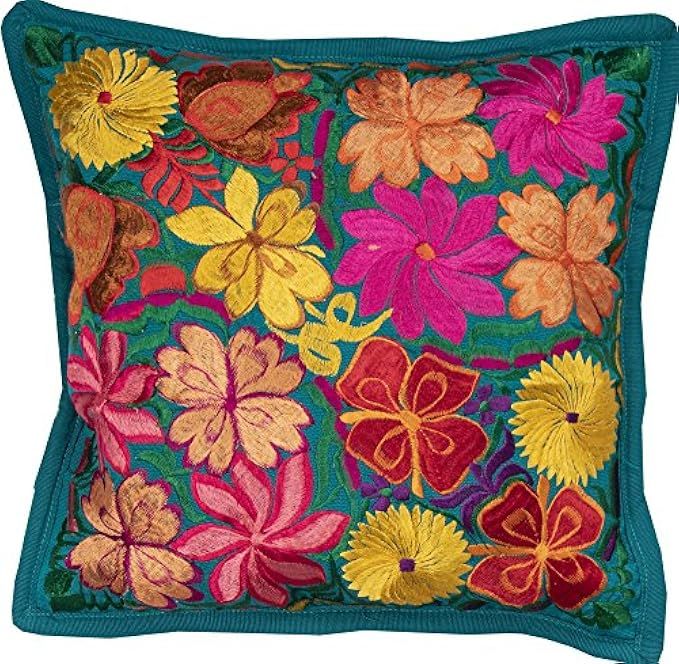 El Paso Designs Colorful Mexican Flowers Handmade Embroidery Pillow Cover in Different Vivid Colors  | Amazon (US)