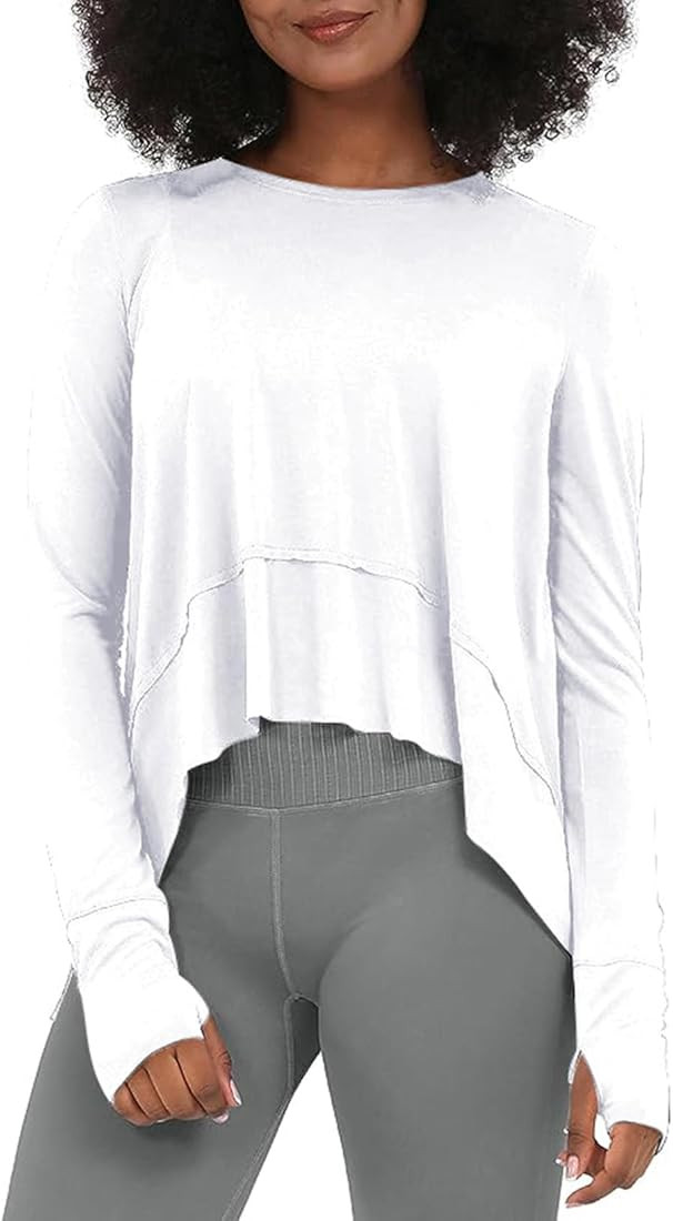 Long Sleeve Soft Crop Top for Women with Thumb Hole Athletic Gym Workout Cropped Yoga Shirts | Amazon (US)