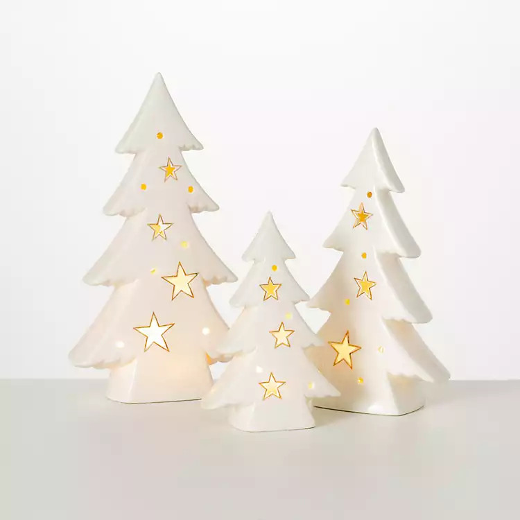 Pre-Lit White Porcelain Tree Statues, Set of 3 | Kirkland's Home