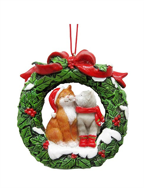 David Jones 8cm Cat Lover Wreath Resin Ornament | David Jones | David Jones (Australia & New Zealand)