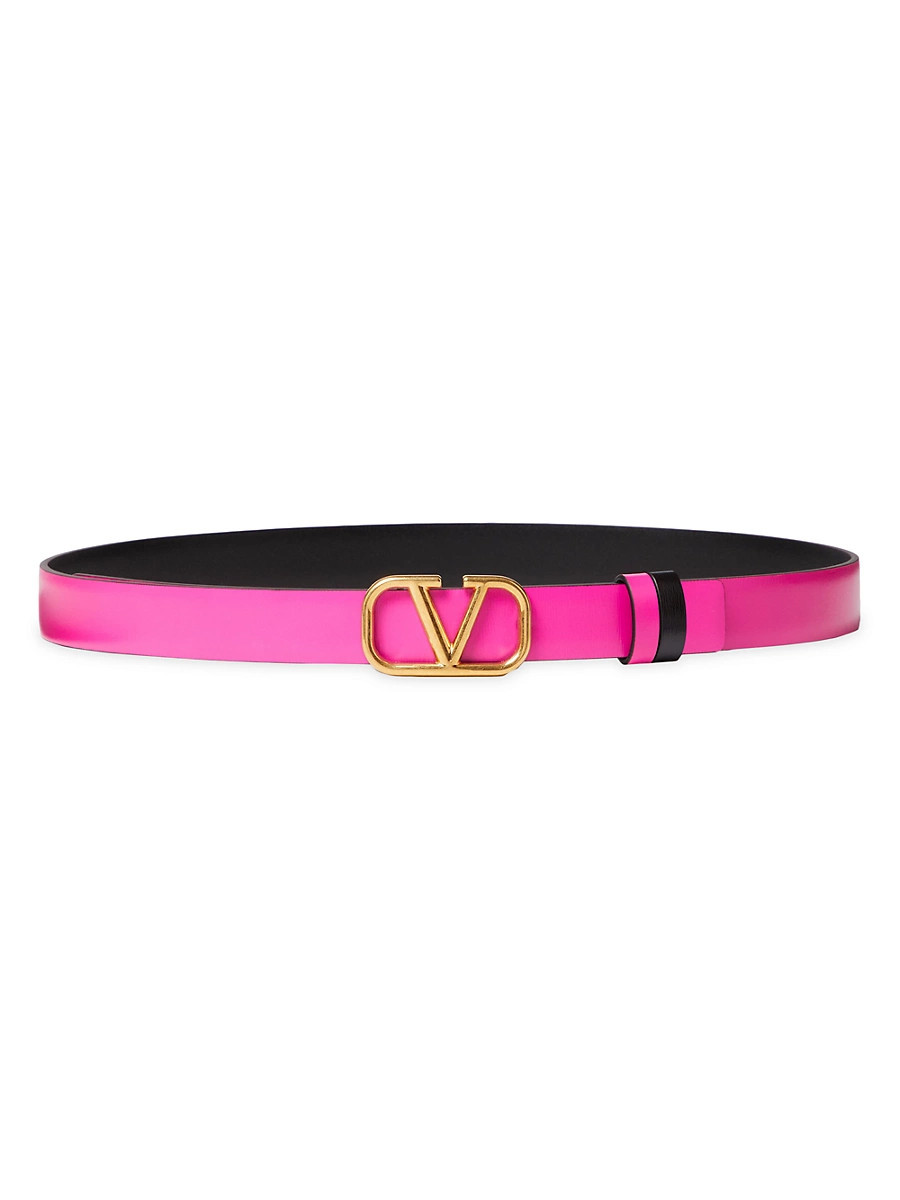Women's Reversible Vlogo Signature Belt In Glossy Calfskin 20 MM - Pink Black - Size Small | Saks Fifth Avenue