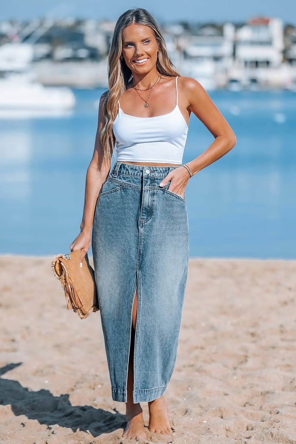 NewDenim Split Hem Midi Skirt | Cupshe US