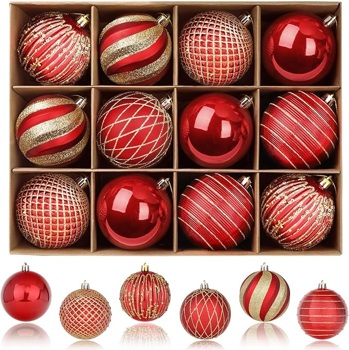 SHareconn 80MM/3.15 Inch Christmas Balls Ornaments 2022,12PCS Colored Shatterproof Plastic Decora... | Amazon (US)