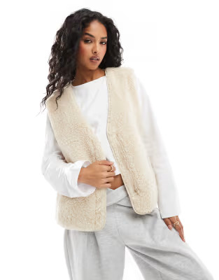 Object teddy fleece sleeveless jacket in cream | ASOS (Global)