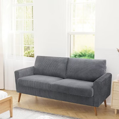 Dyonery 68" Loveseat Comfy Sofa with Spring Cushion, Solid Wood Frame, Tool-Free Assembly, for Living Room, Bedroom, Office, Corduroy - Gray | Target