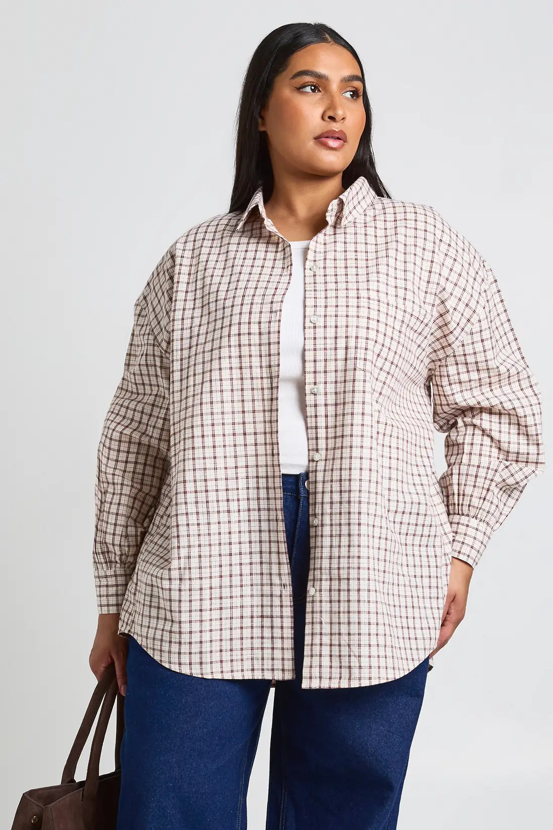 Burgundy Plus Check Oversized Shirt | Boohoo | Boohoo.com (UK & IE)
