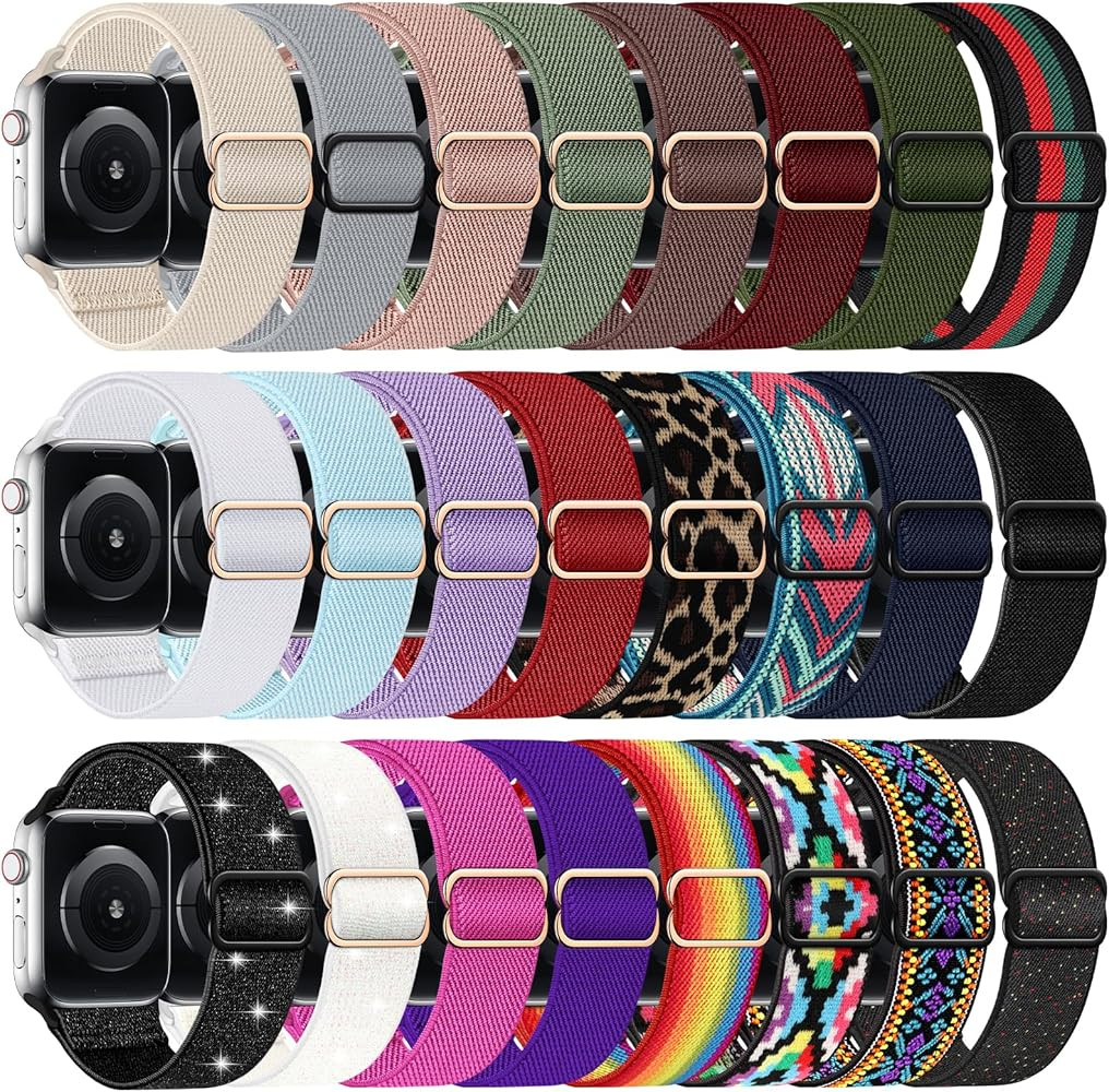 24 Pack Stretchy Nylon Band Compatible with Apple Watch Band 38mm 40mm 41mm 42mm 44mm 45mm 46mm W... | Amazon (US)
