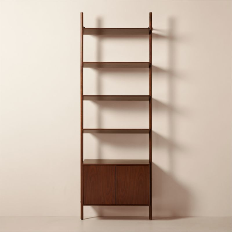 Nabla Brown Walnut Wood Wall Mount Bookcase with Cabinet + Reviews | CB2 | CB2