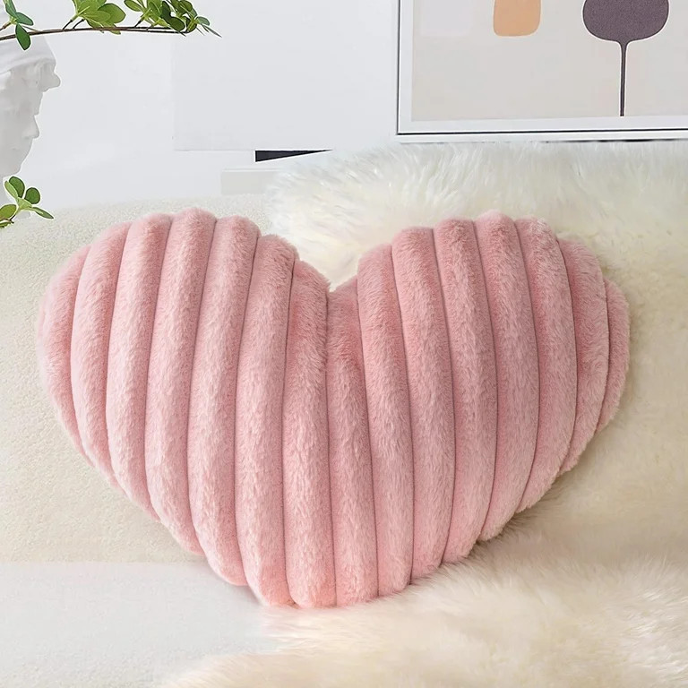 Sunlit Heart Shaped Pillow, 20 Inches Heart Decorative Throw Pillows, Faux Fur Love Pillows Cute ... | Walmart (US)
