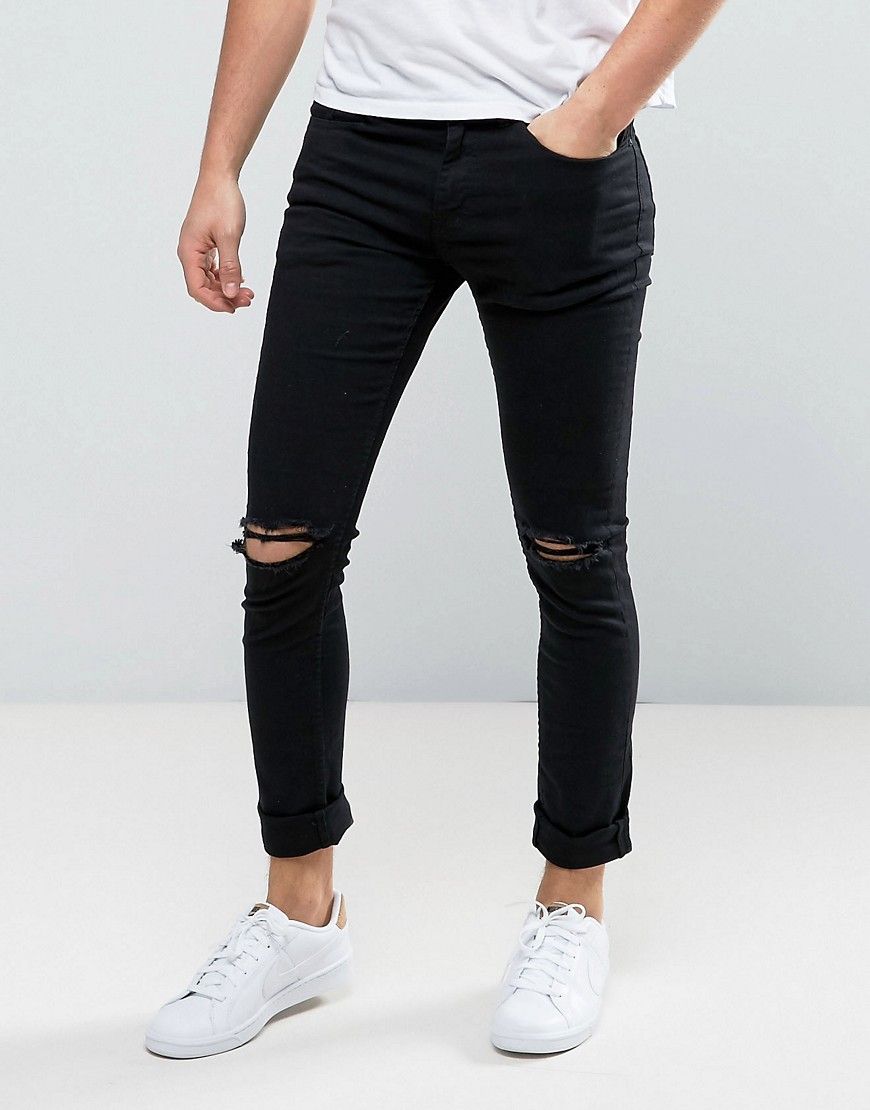 New Look Skinny Jeans With Knee Rips In Black - Black | ASOS US