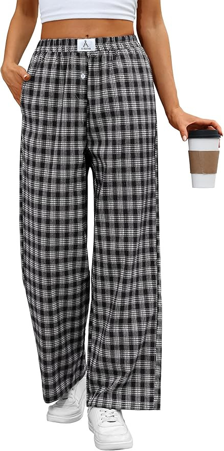 ANRABESS Womens Striped Gingham Pants 2025 Pajama Lounge Boxer Pants Cute Comfy PJ Bottoms with P... | Amazon (US)