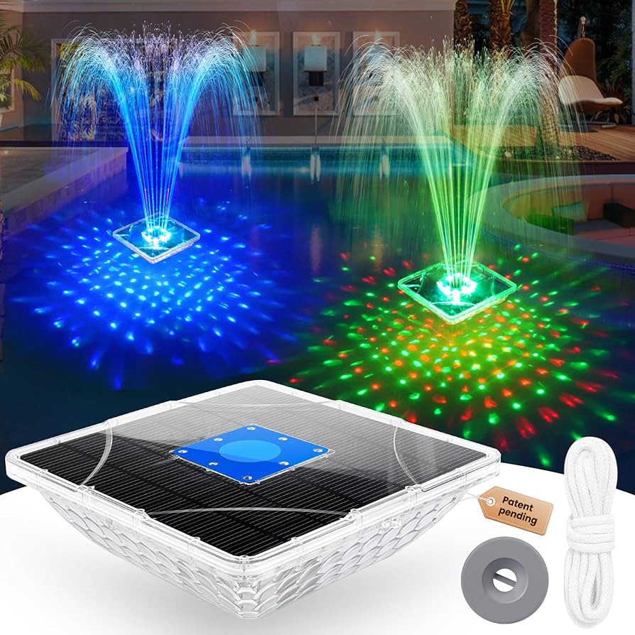 ChlorStar Upgraded Solar Fountain with Light Show,Large Solar Pool Fountain with Anchor,Square Fl... | Amazon (US)