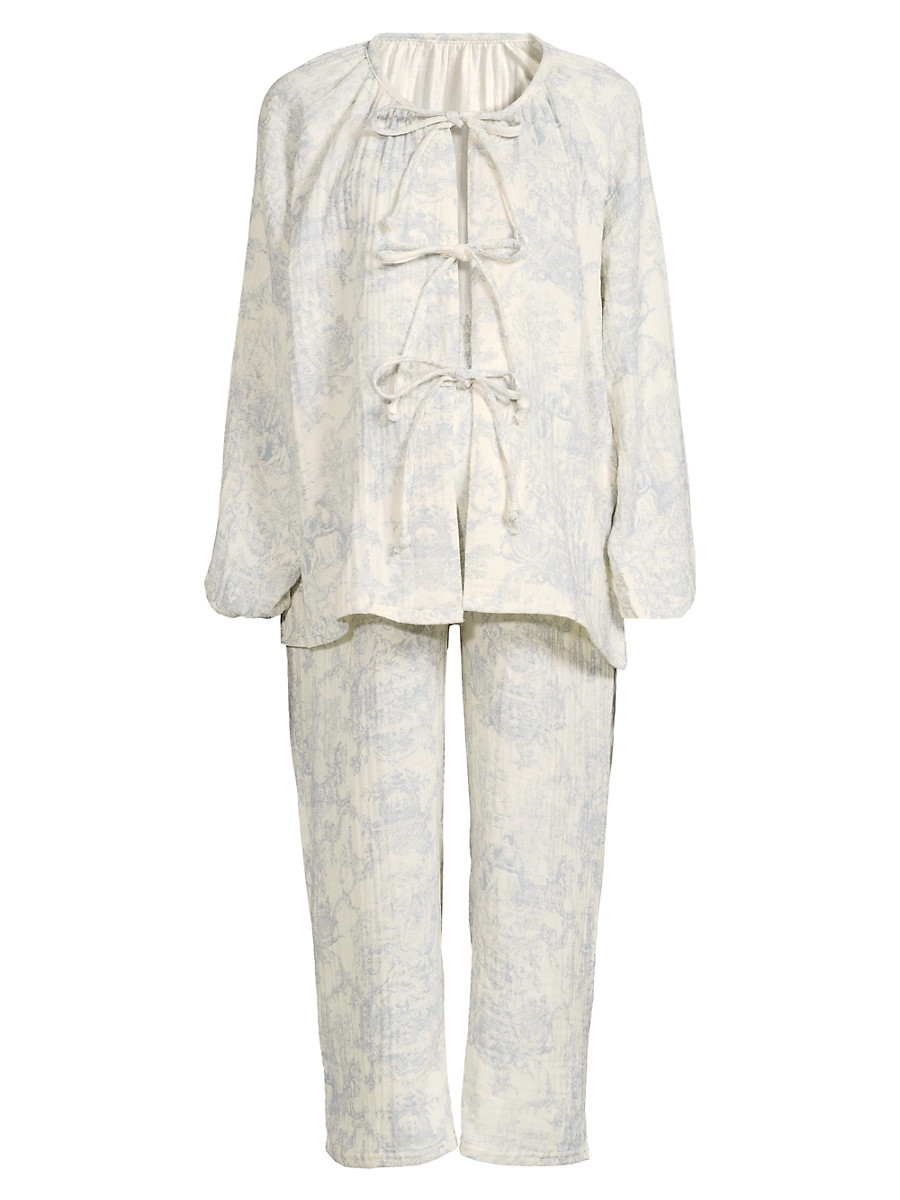 Women's Toile Print Tie Muslin Gauze Lounge Set - Baby Blue - Size Small | Saks Fifth Avenue