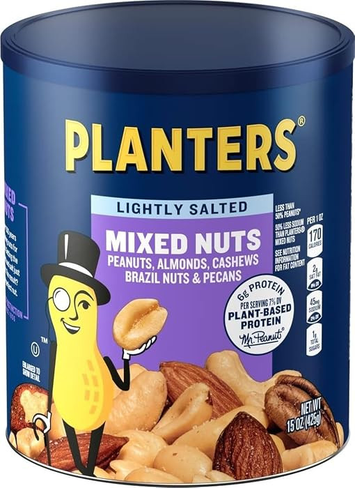 PLANTERS Lightly Salted Mix Nuts, Party Snacks, Plant-Based Protein, 15 Oz Canister | Amazon (US)